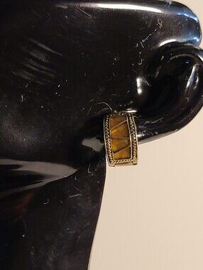 Monet Earrings Enamel Huggies Magnetic Small Gold Tone Opalescent Sections VTG